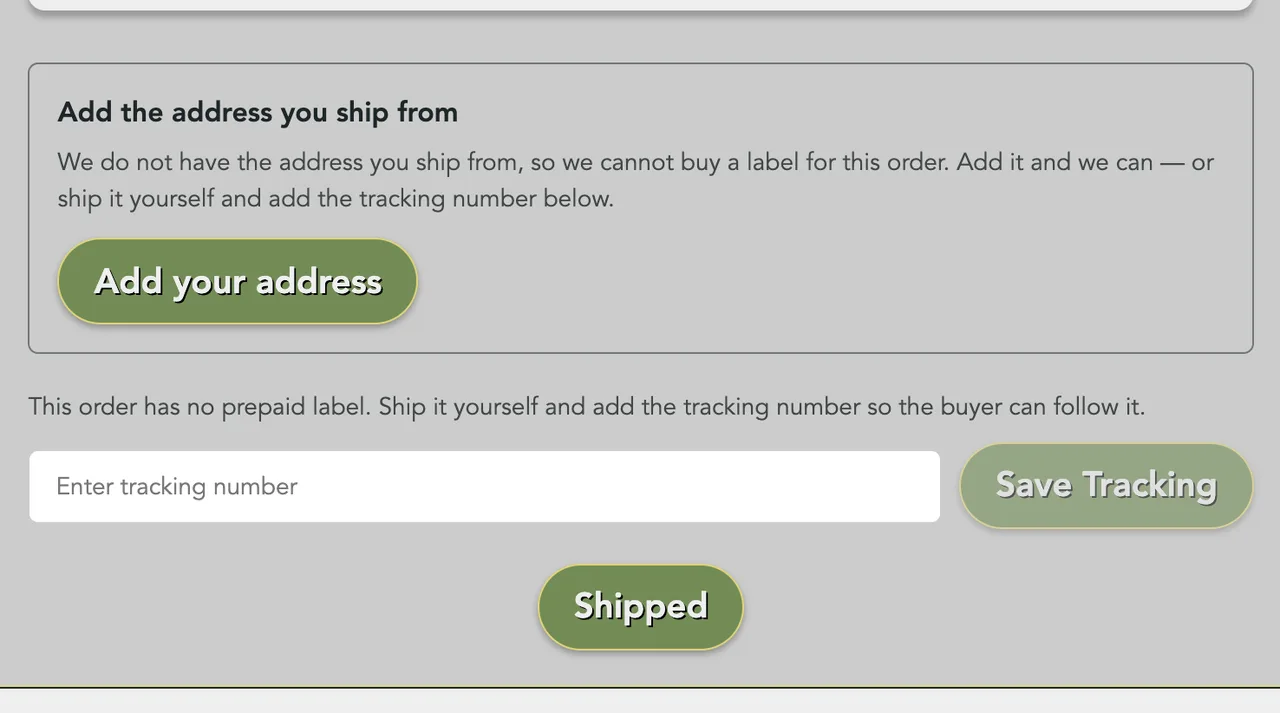 The prompt headed Add the address you ship from, with its button