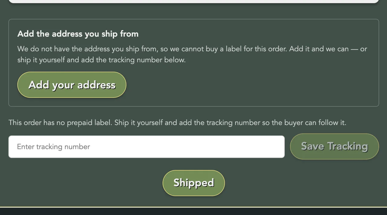 The prompt headed Add the address you ship from, with its button