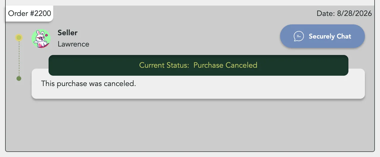 An order reading Purchase Canceled