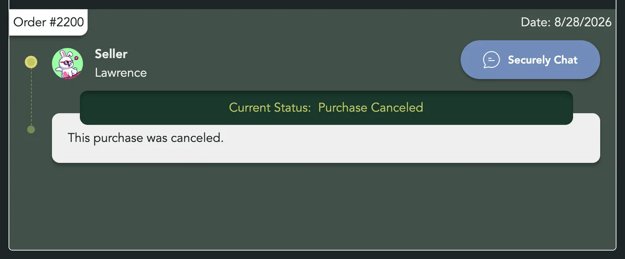 An order reading Purchase Canceled