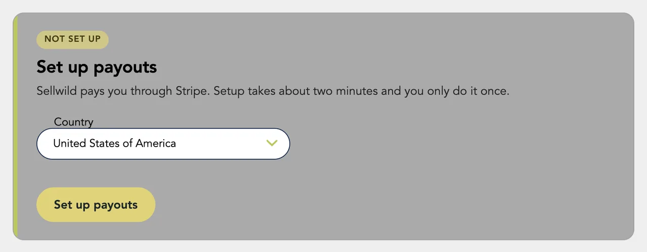 The payout card before setup