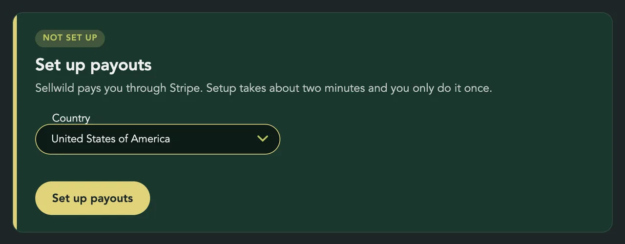 The payout card before setup