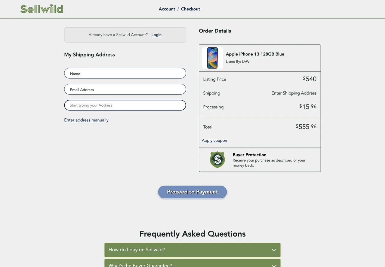 The guest form: Name, Email Address and Address, with Login at the top
