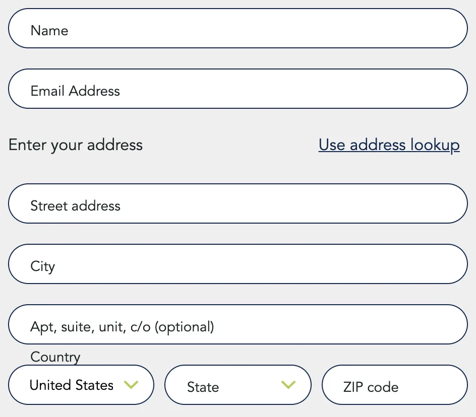 The by-hand address form, with the link back to the lookup