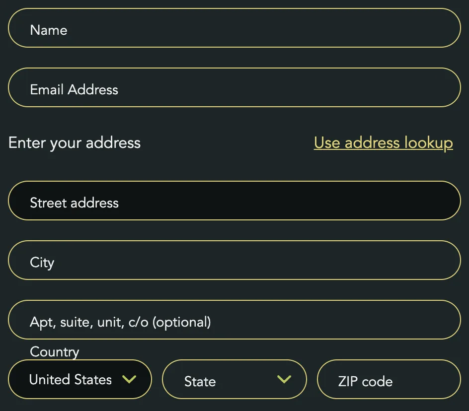 The by-hand address form, with the link back to the lookup