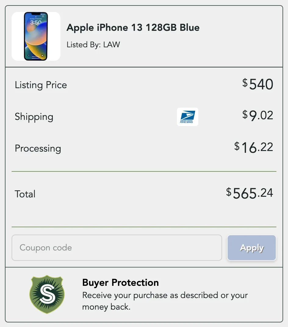The Coupon code box and Apply button under the total