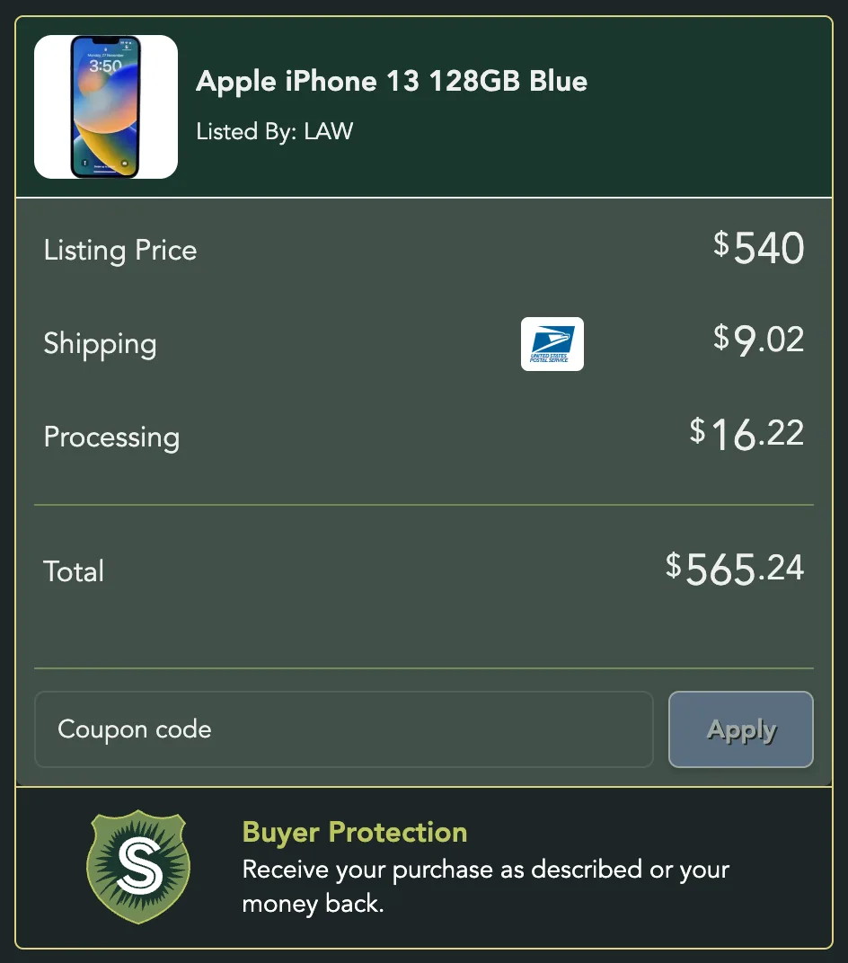 The Coupon code box and Apply button under the total