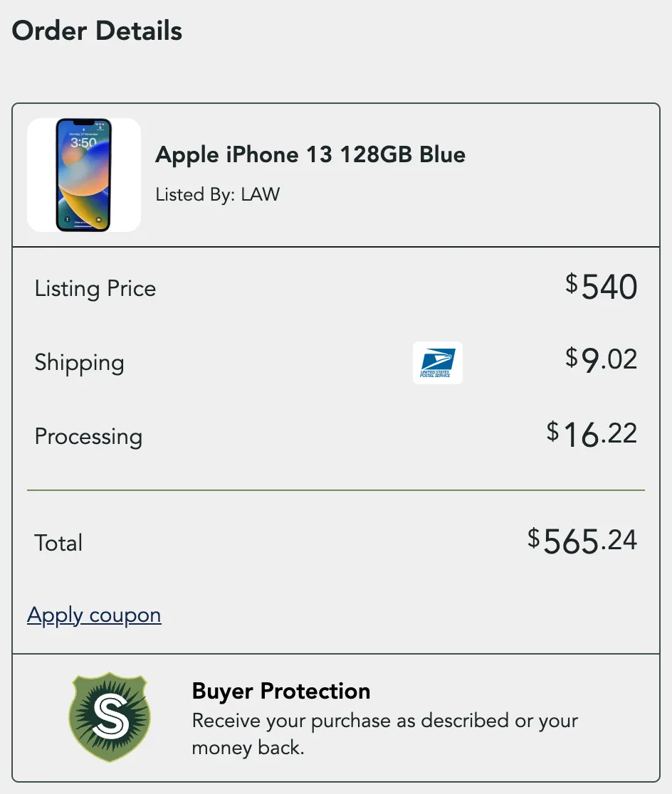 The buyer's order summary at checkout