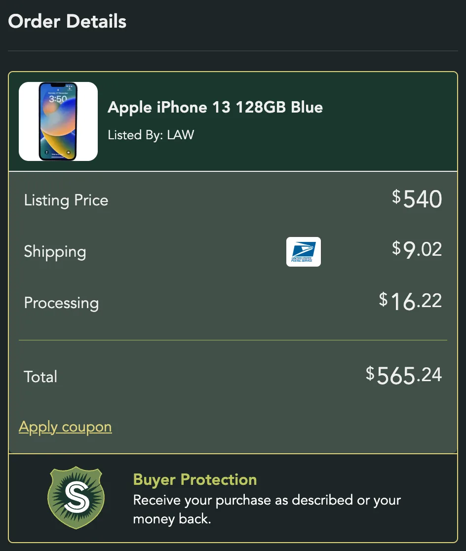 The buyer's order summary at checkout