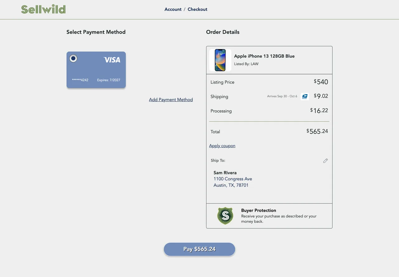 Step two: a Visa ready to use and the button with the amount on it