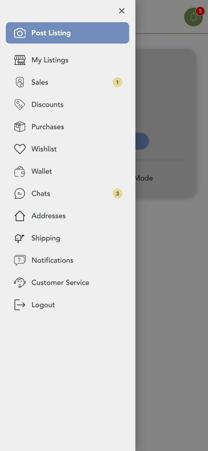 On a phone, the account menu open as a drawer over My Account