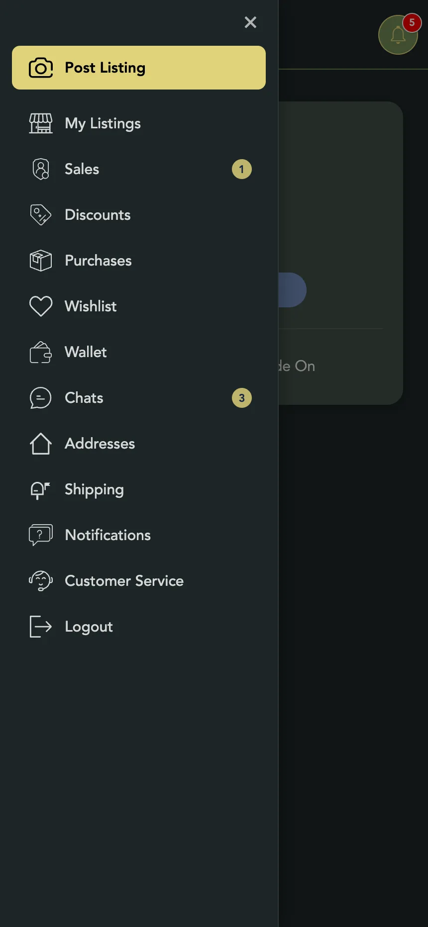 On a phone, the account menu open as a drawer over My Account