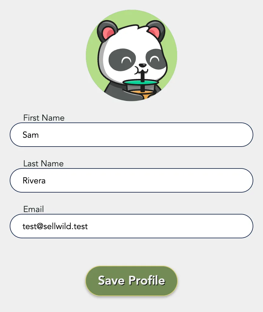 Sam Rivera's round photo above the First Name, Last Name and Email boxes and Save Profile