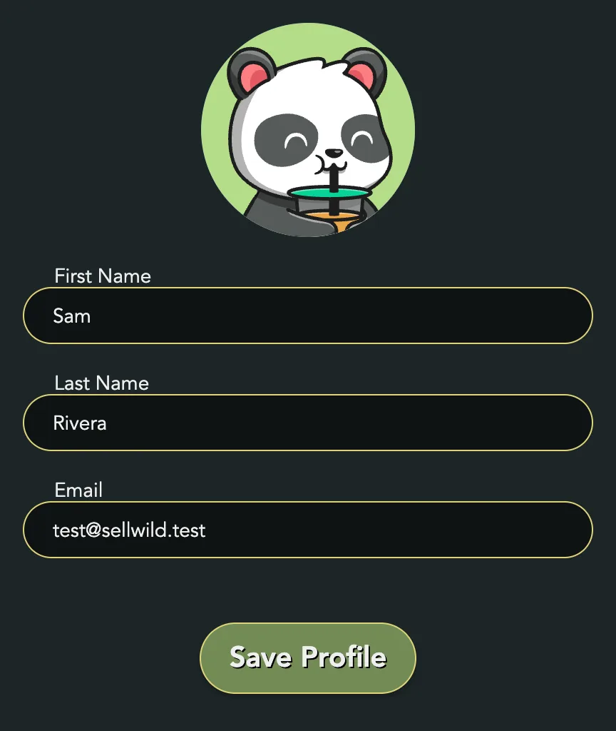 Sam Rivera's round photo above the First Name, Last Name and Email boxes and Save Profile