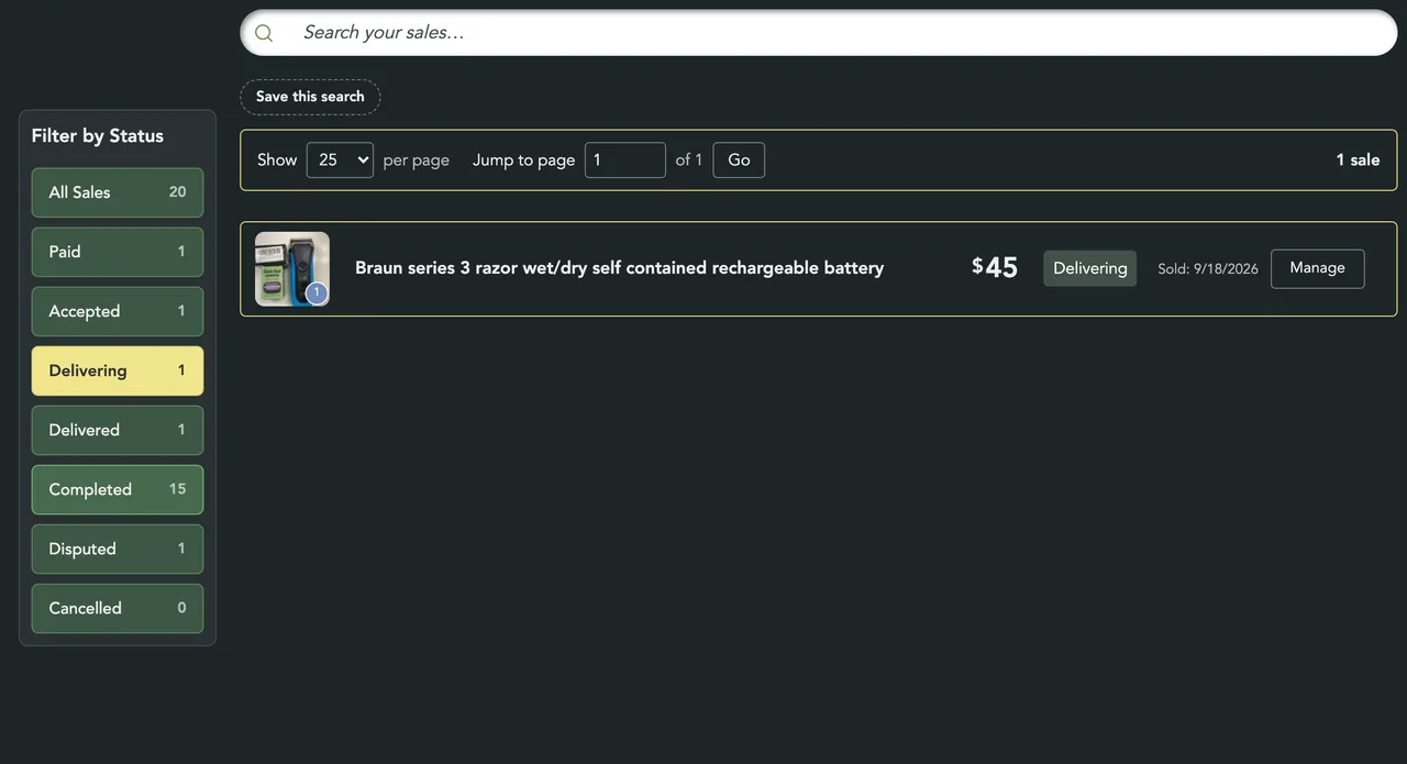 The Delivering view: one order, and a button to keep that view