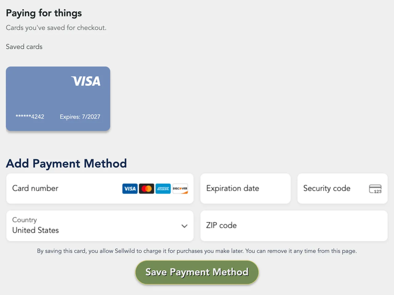 The Add Payment Method form