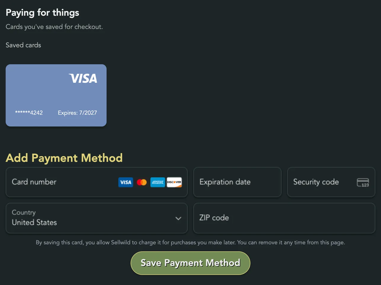 The Add Payment Method form