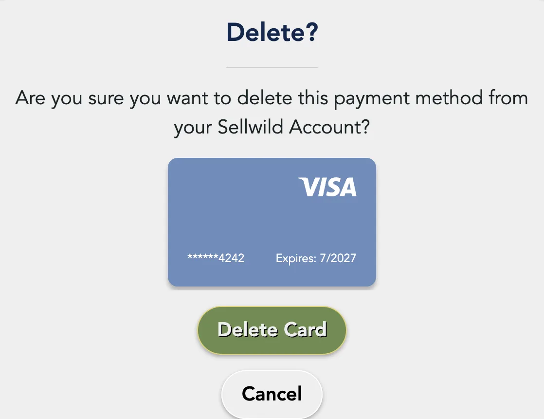 The Delete? box for a saved Visa