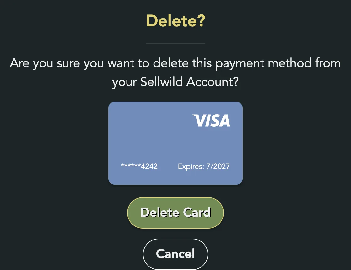 The Delete? box for a saved Visa