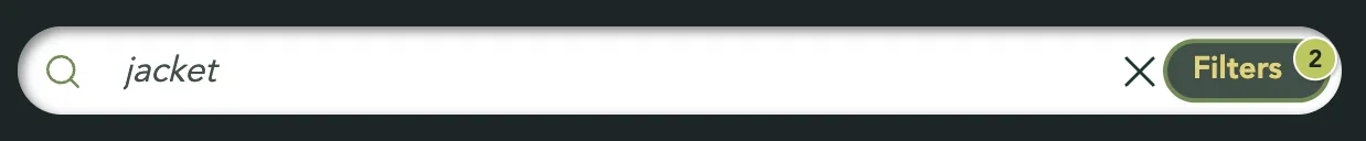 The Filters button with a 2 in its corner, after a top price and Deals Only were applied