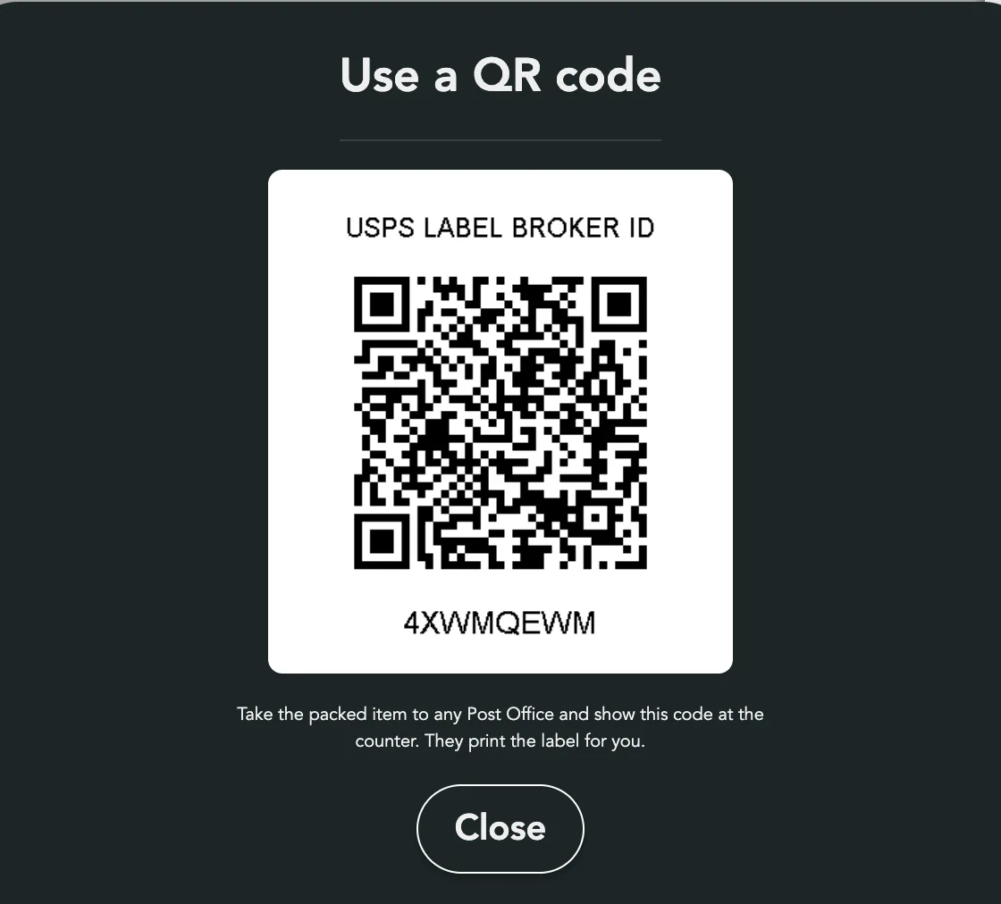 The Use a QR code window: the Label Broker ID, its scannable code, and the counter instructions