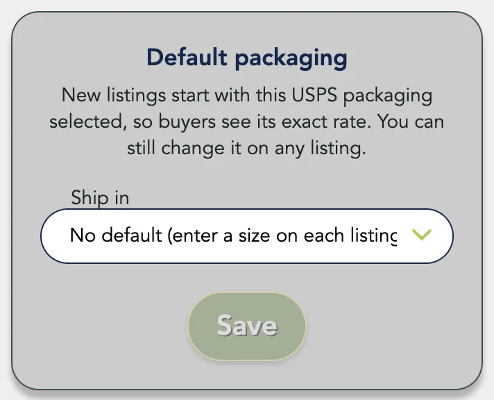 The Default packaging card with the Ship in list