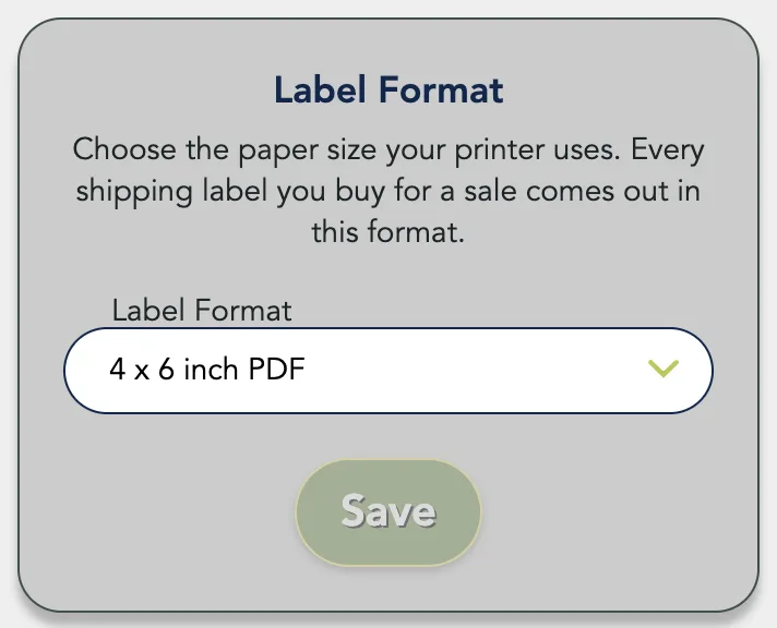 The Label Format card with its Save button