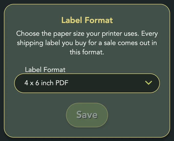The Label Format card with its Save button
