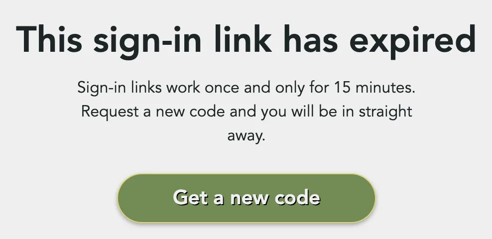 This sign-in link has expired, with the Get a new code button