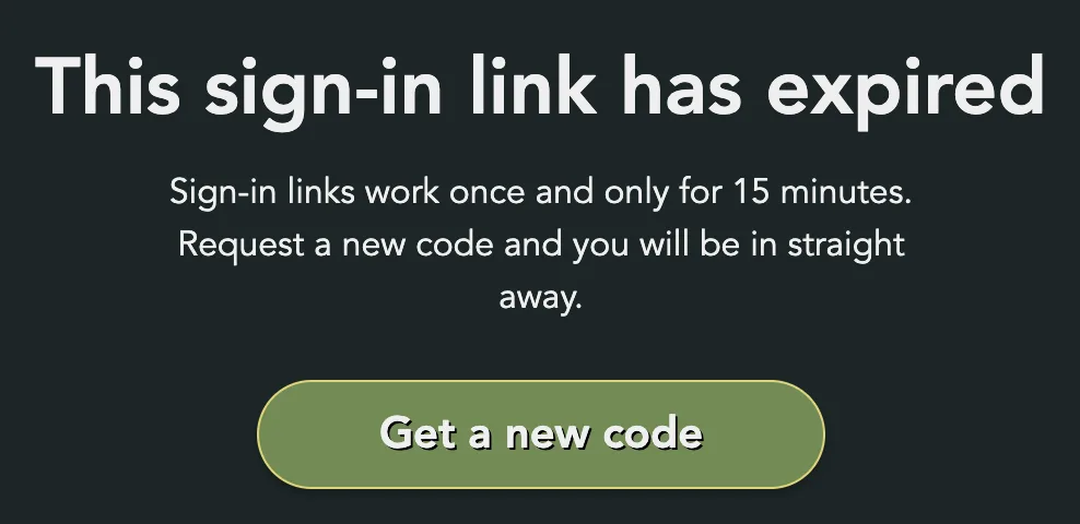 This sign-in link has expired, with the Get a new code button
