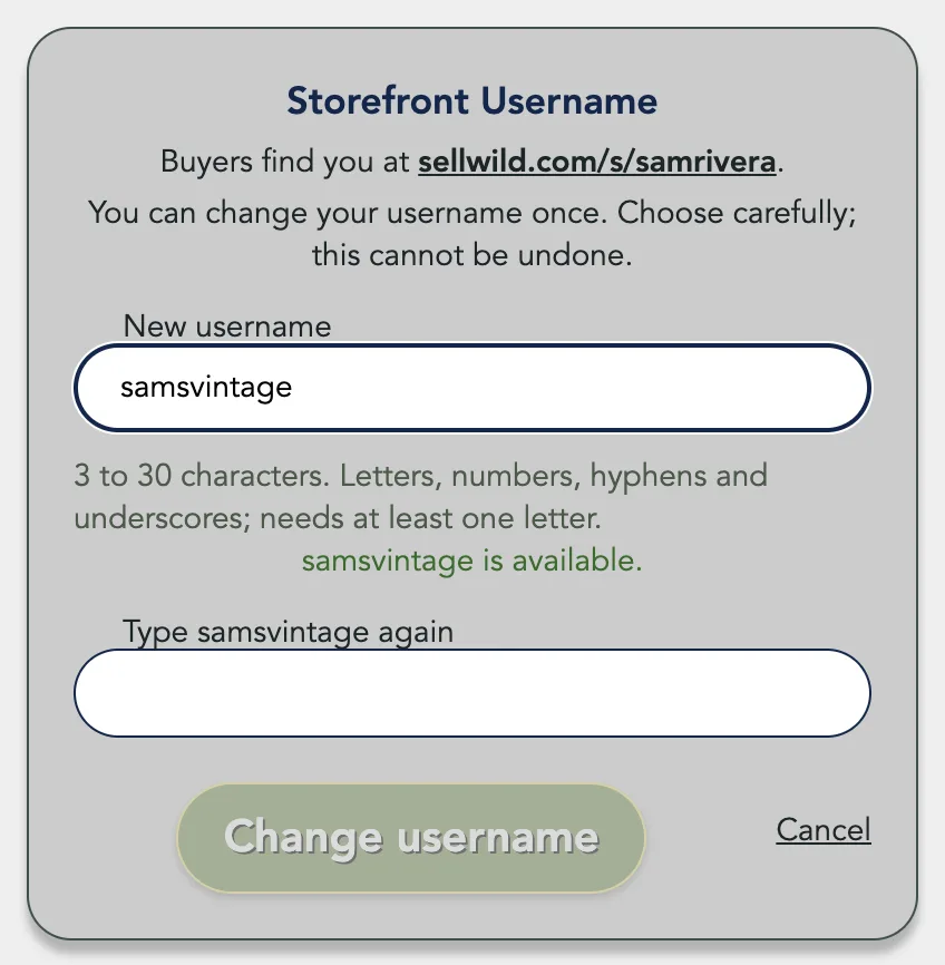 samsvintage is available under the New username field
