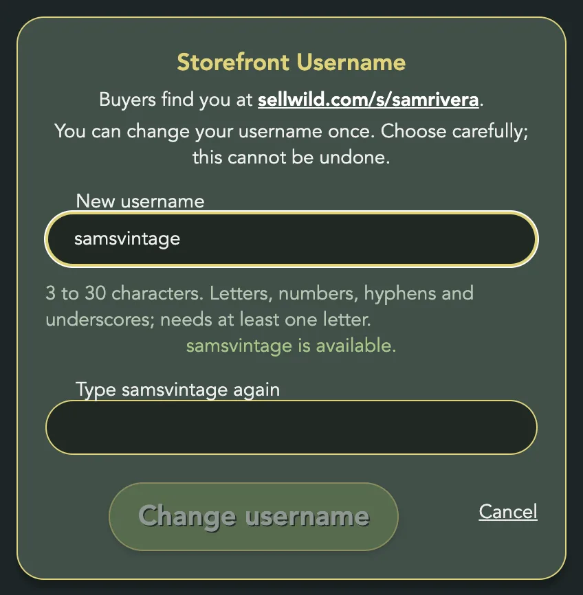 samsvintage is available under the New username field