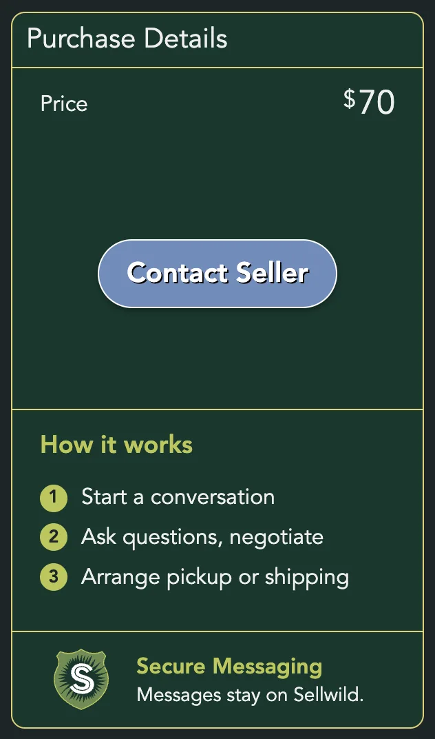Contact Seller on a humidor, with How it works under it